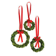 Evergreen Wreaths With Red Ribbons, Set of 3