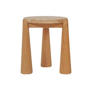 Wooden stool with a round seat on a white background