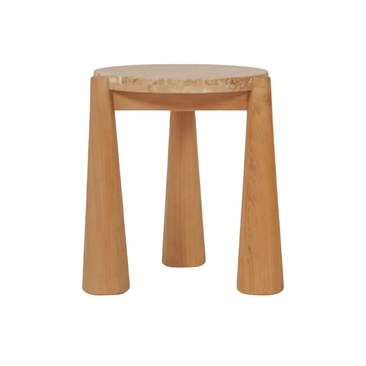 Wooden stool with a round seat on a white background