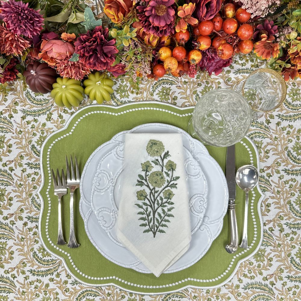 Green Flower Motif Napkin (set of 4)