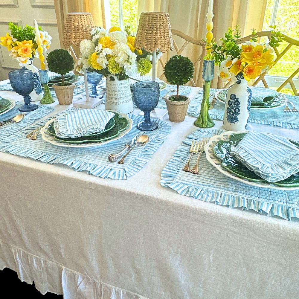 Blue Stripes - Quilted Placemats with Ruffle  - Set of 4