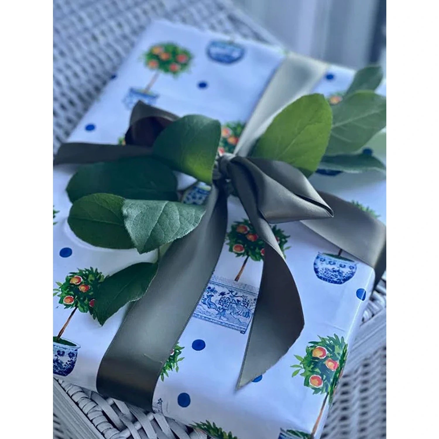 Reversible Orange Topiary & Trellis Gift Wrap