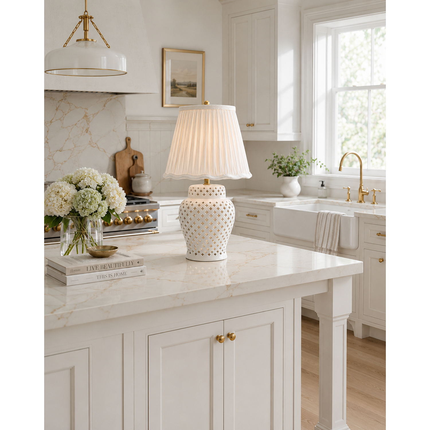 Ivory Pierced Diamond Porcelain Rechargeable Lamp (2 Sizes)