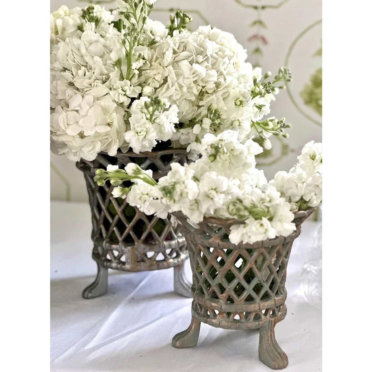 Pewter & Gold Lattice Footed Planter