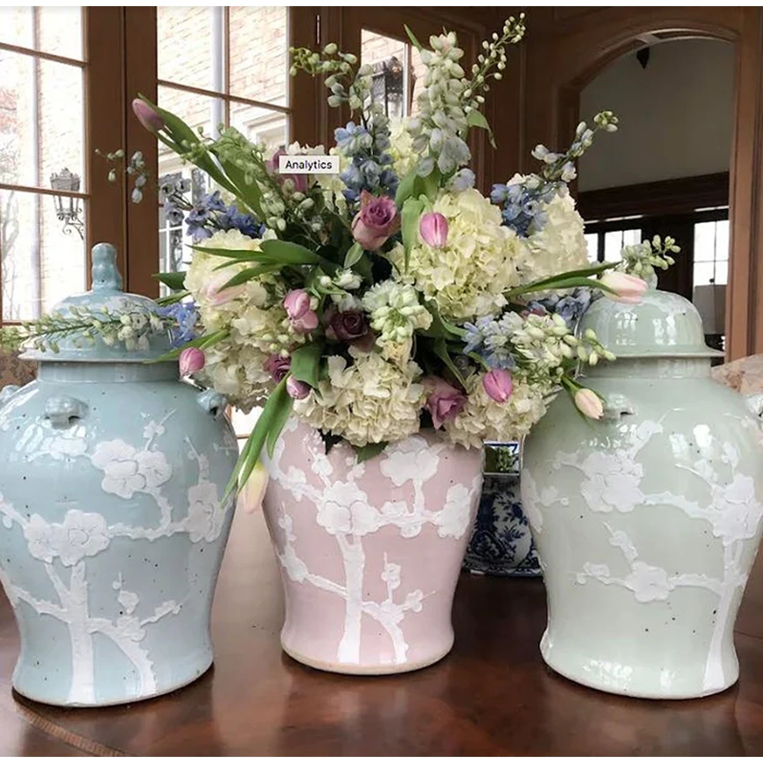 Pastel Pale Blue Cherry Blossom Jar
