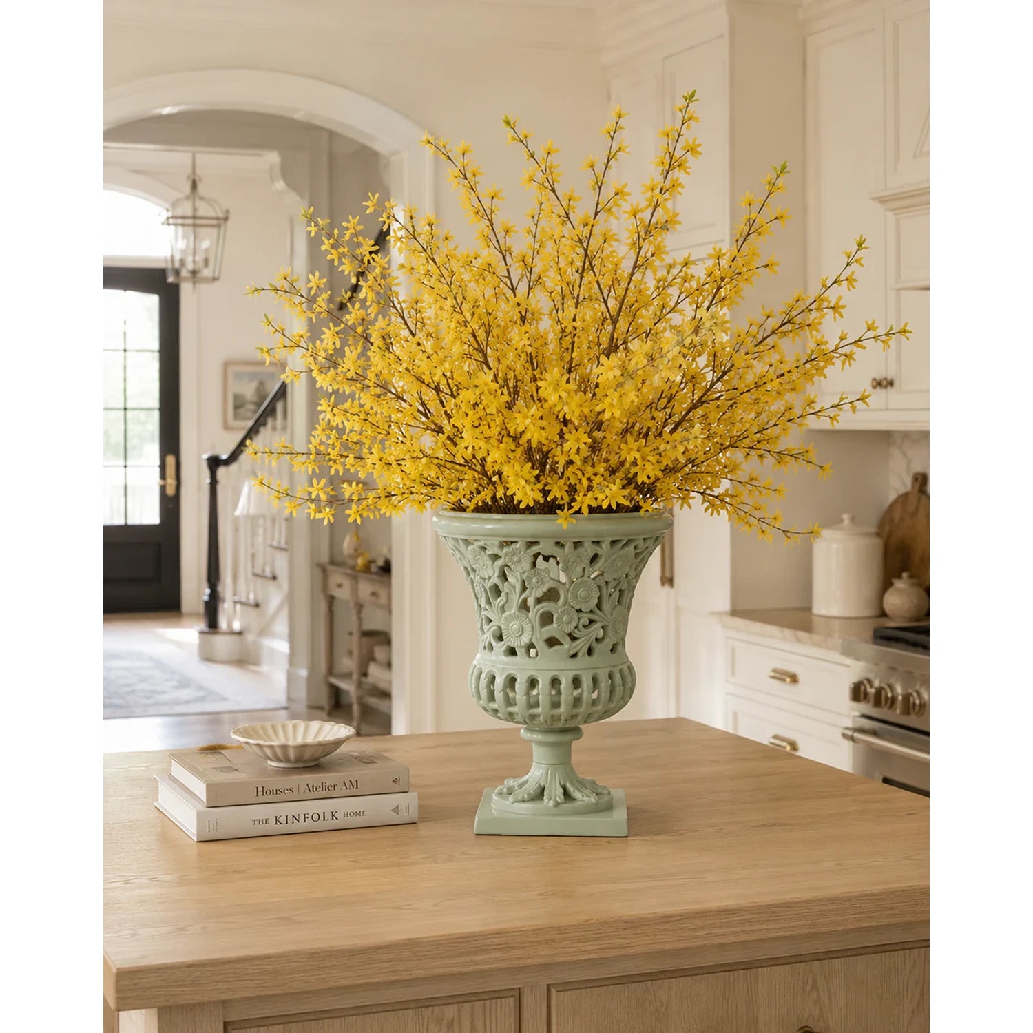 16" Soft Green Floral Urn