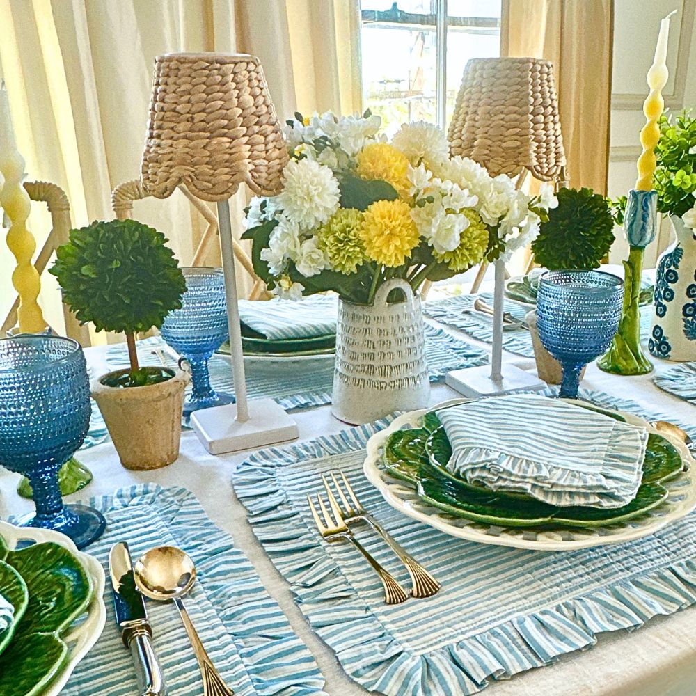 Blue Stripes - Quilted Placemats with Ruffle  - Set of 4