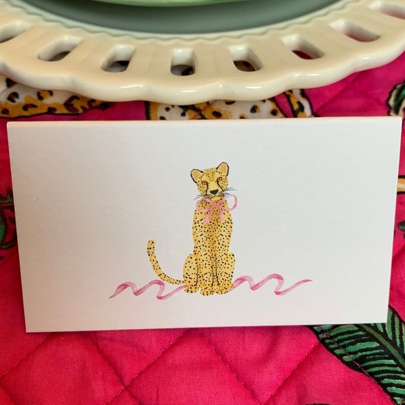 Leopard with Pink Bow - Place Cards