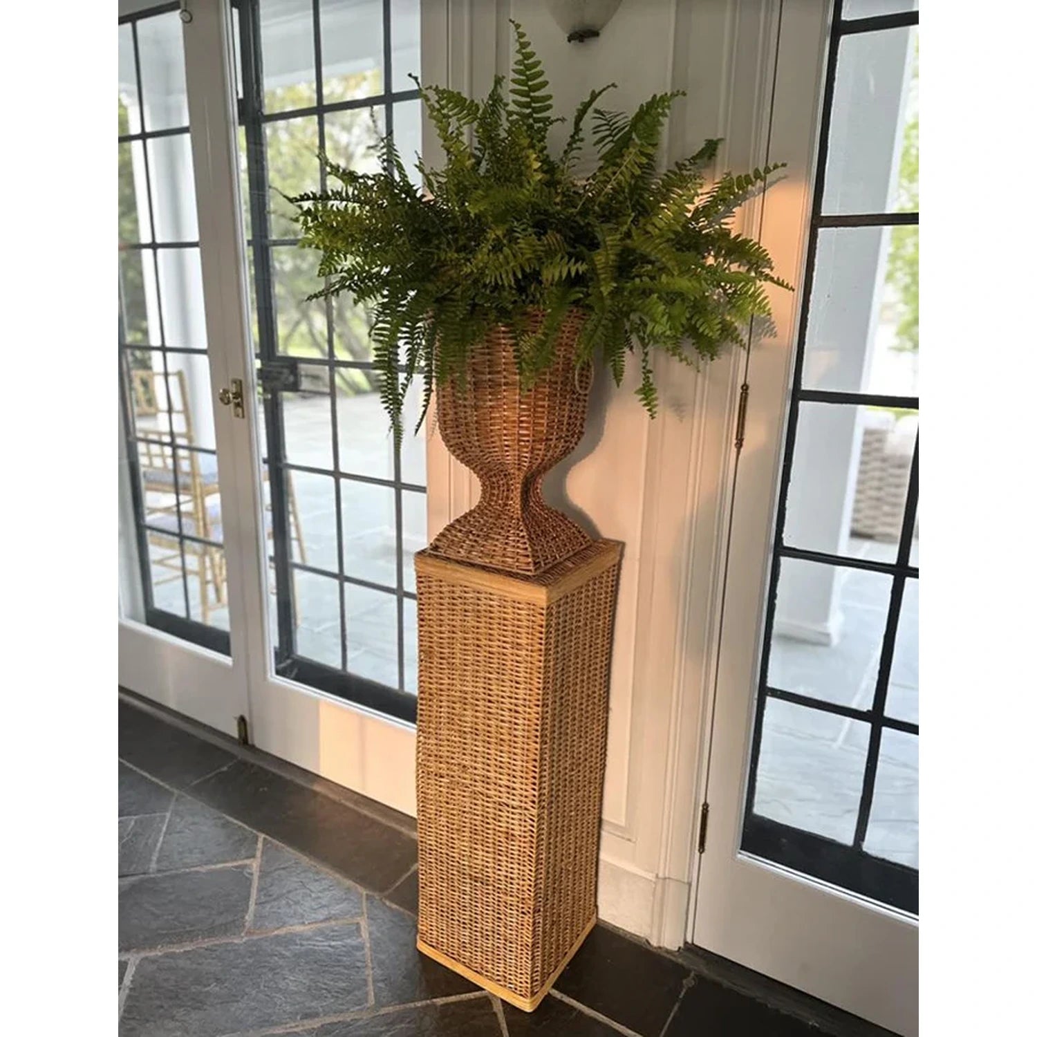 Square Wicker Urn and Pedestal