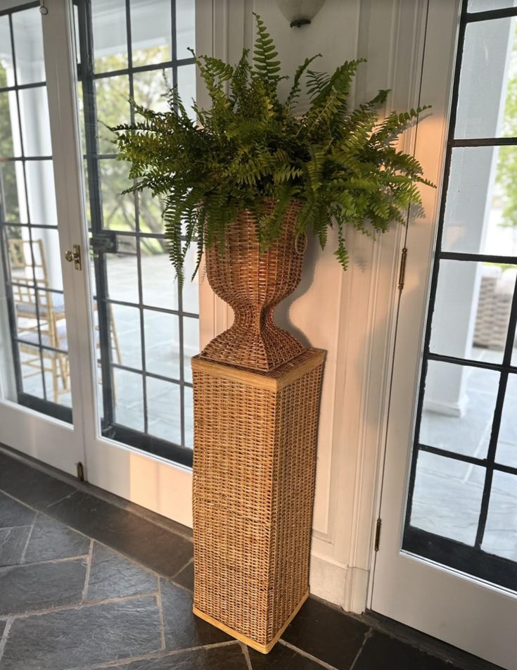 Square Wicker Urn and Pedestal