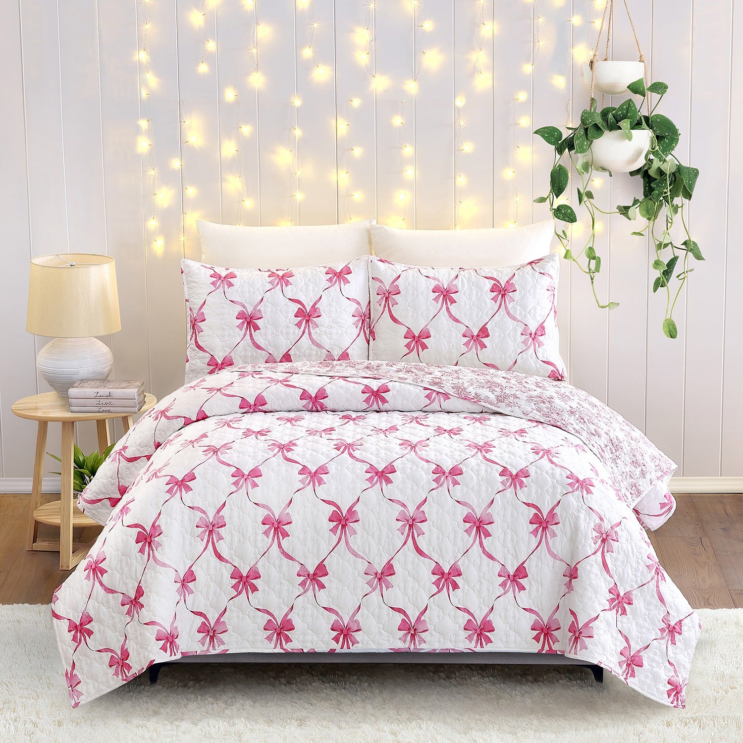 Abigail Ribbon Bow Full/Queen Quilt - 3pc Set