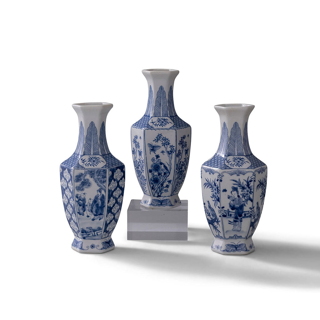 Garden of Blue Hex Vases Set of 3
