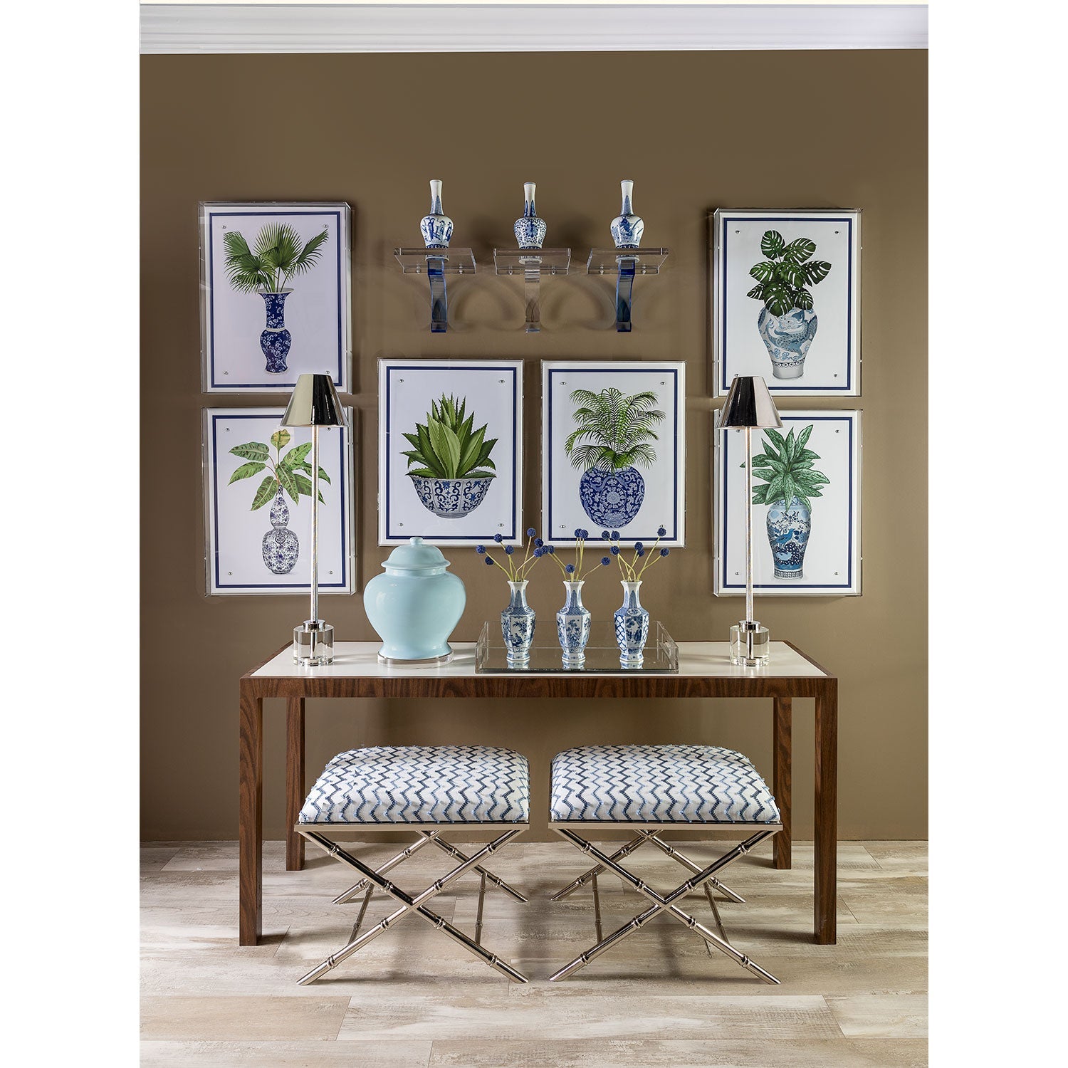 Garden of Blue Hex Vases Set of 3