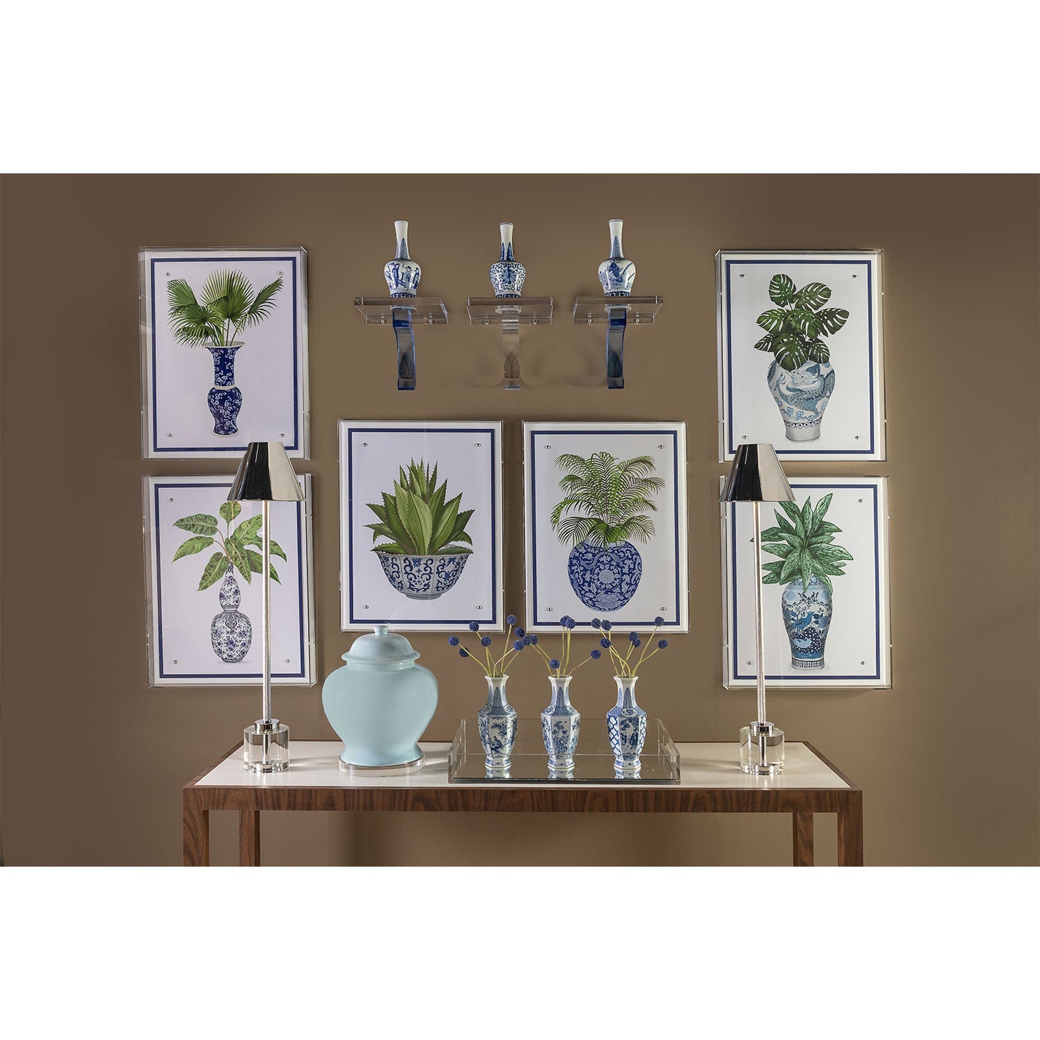 Garden of Blue Hex Vases Set of 3
