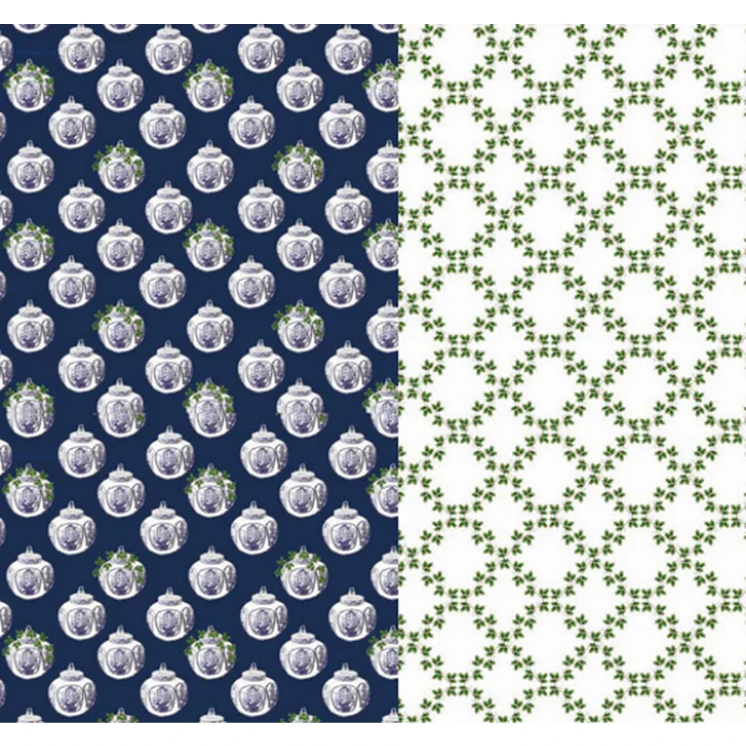 Reversible Navy Ginger Jar and Green Trellis Gift Wrap