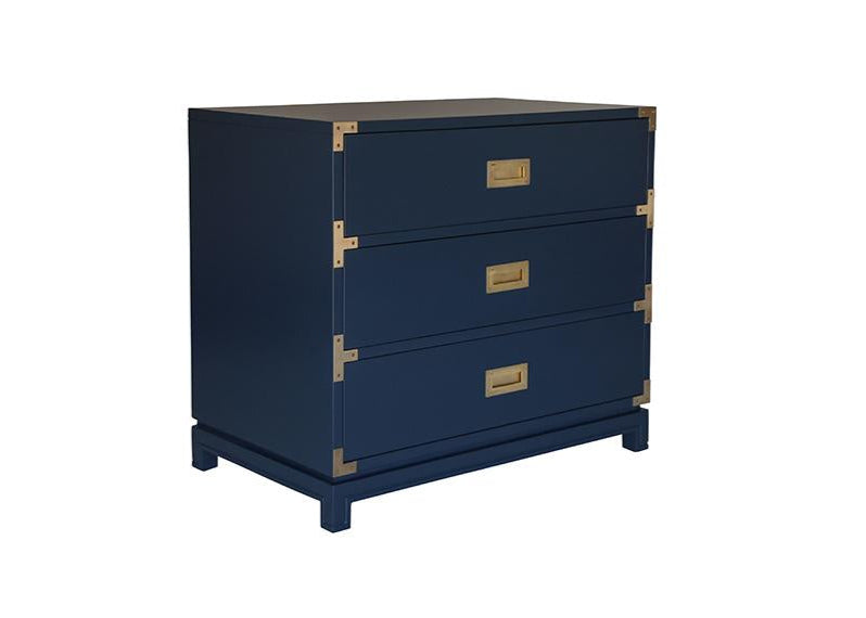 navy blue campaign dresser Carlyle Campaign Dresser, Navy - Bedroom Chest - 29H x 32W x 19D, Eco-friendly mango wood, Campaign-style, 3 drawers, Matte-brass hardware