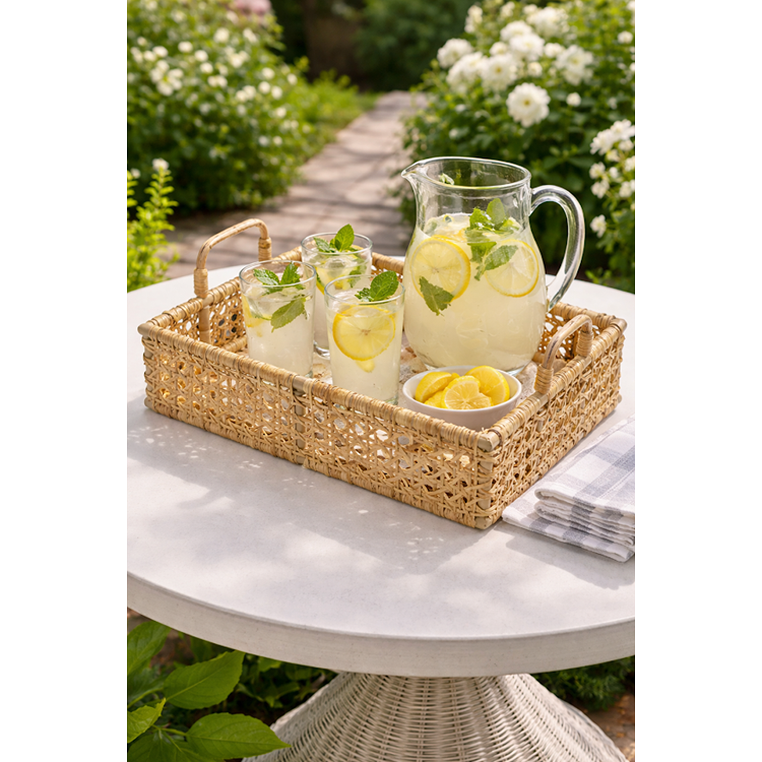Rectangular Woven Cane Serving Tray