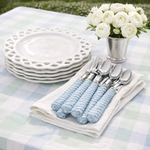 Soft Blue Basketweave Five Piece Flatware Set