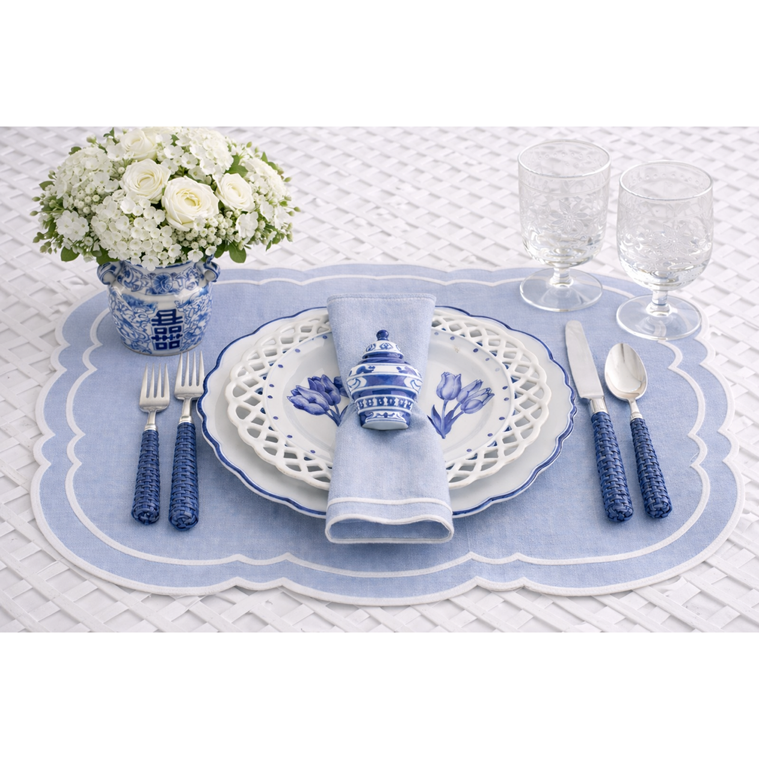 Navy Basketweave Five Piece Flatware Set