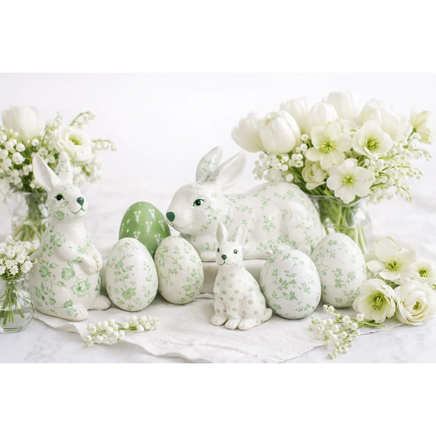 Set of Three Bunnies Green and White