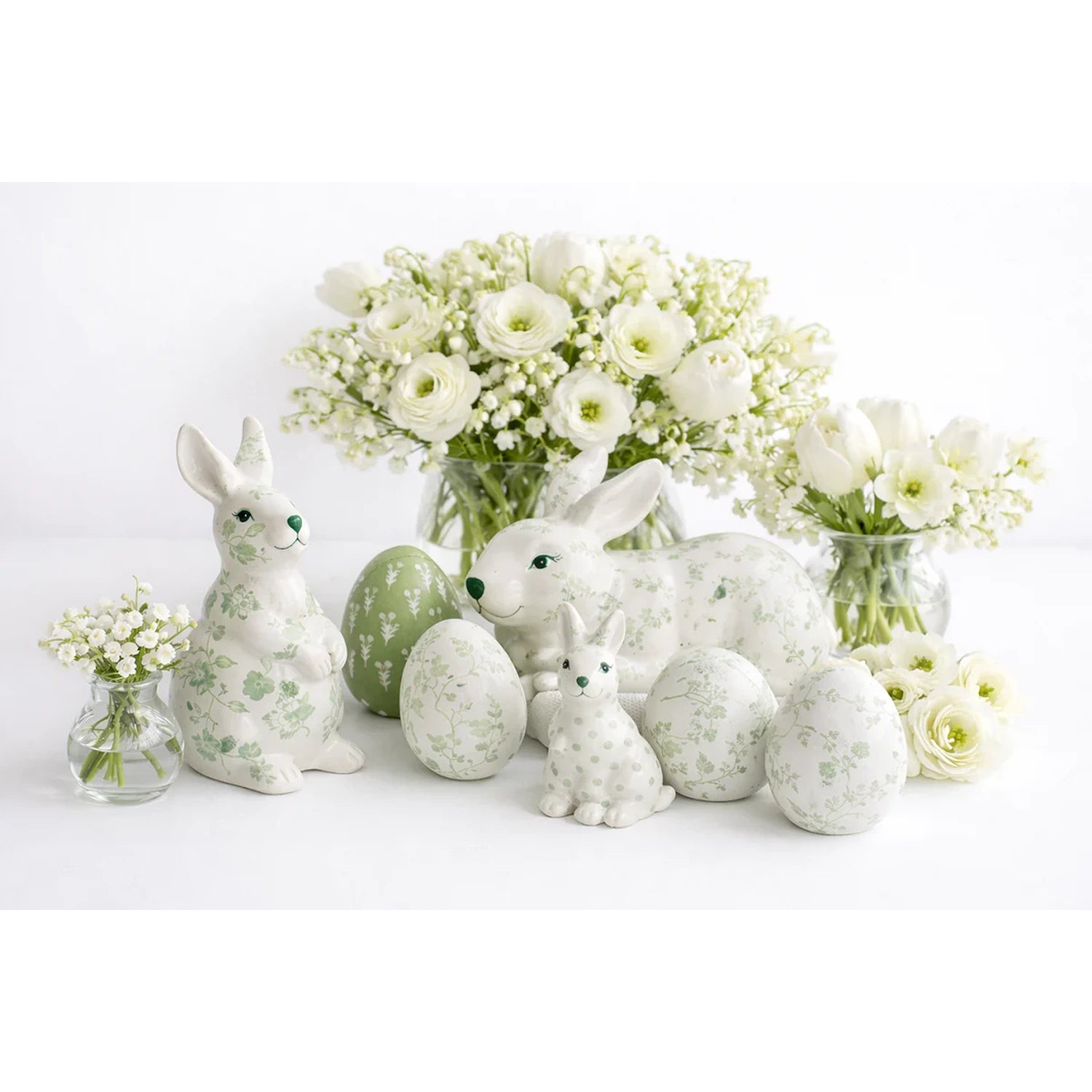 Standing Floral Green and White Bunny