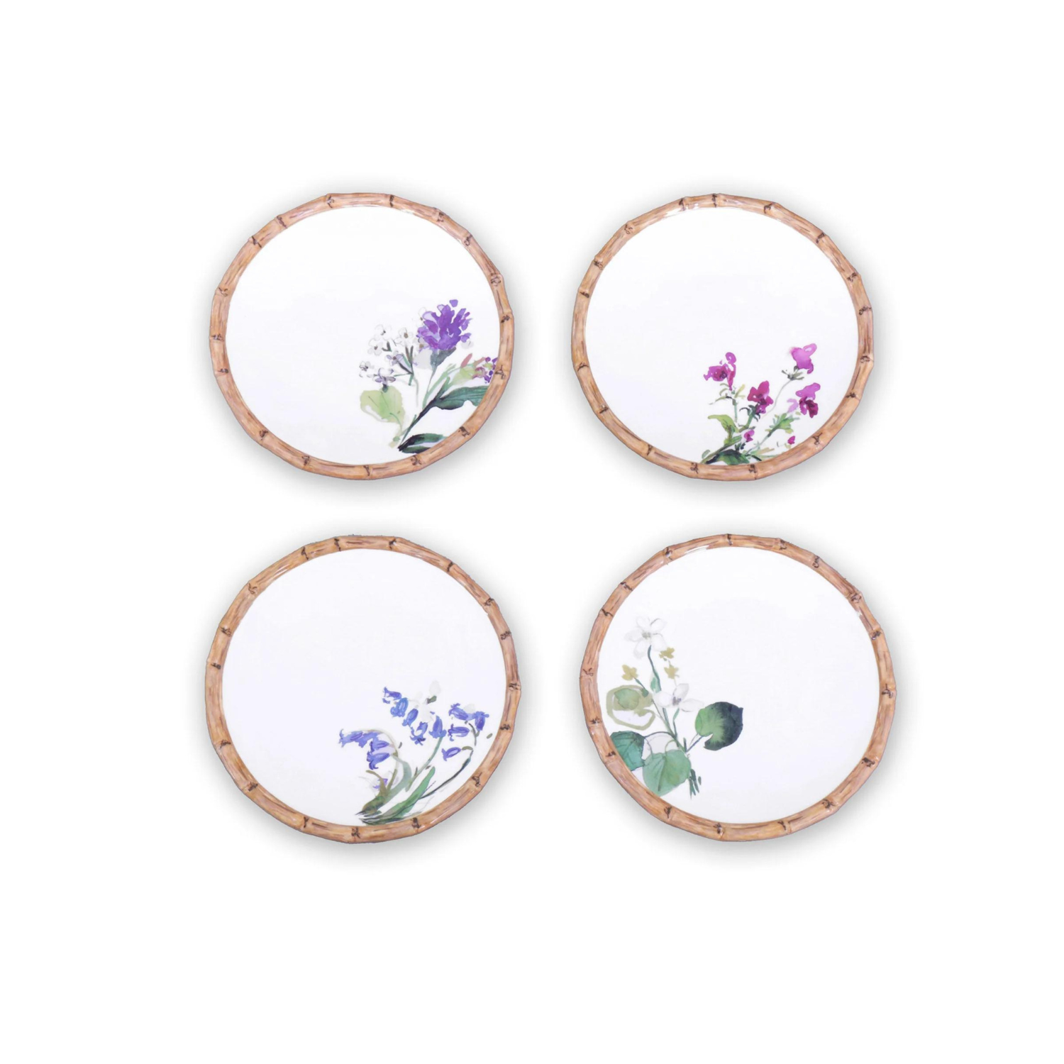 VIDA
Bamboo Floral Salad Plates Set of 4 (White and Multi)