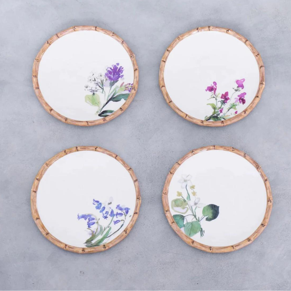 VIDA Bamboo Floral Salad Plates Set of 4