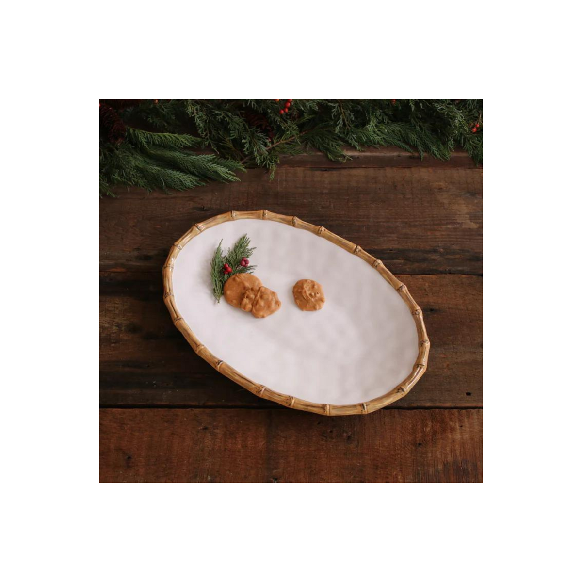 VIDA Bamboo Large Oval Platter (White and Natural)