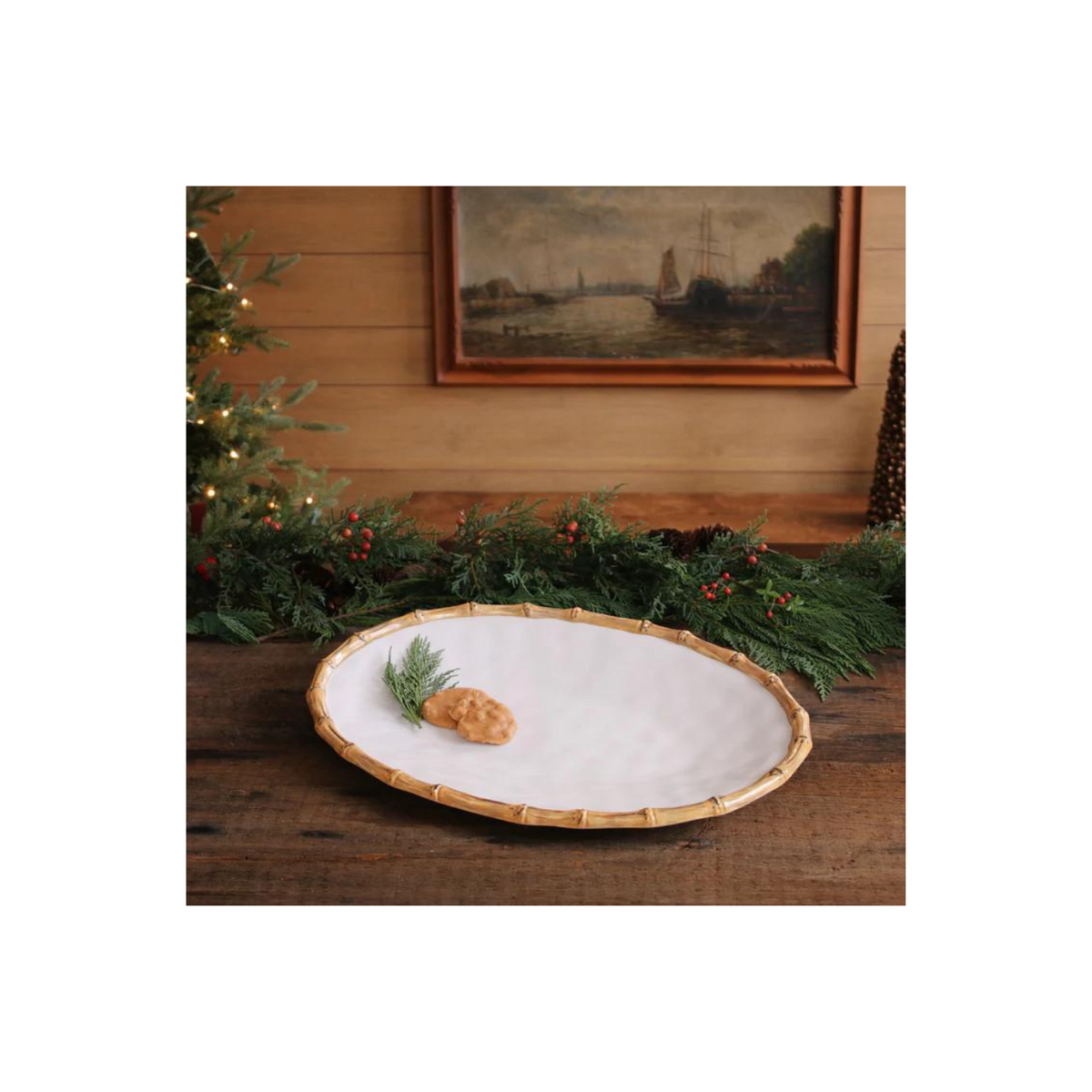 VIDA Bamboo Large Oval Platter (White and Natural)