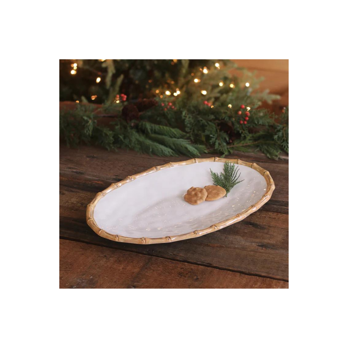 VIDA Bamboo Large Oval Platter (White and Natural)