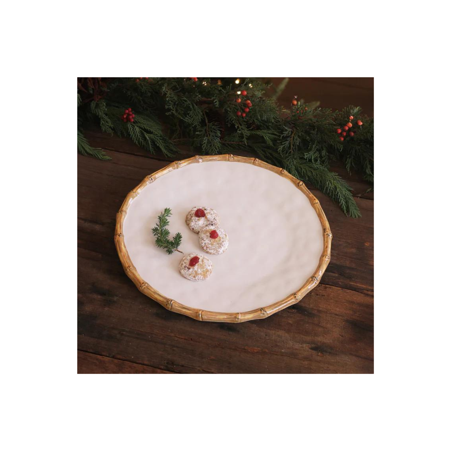 VIDA Bamboo Round Platter (White and Natural)