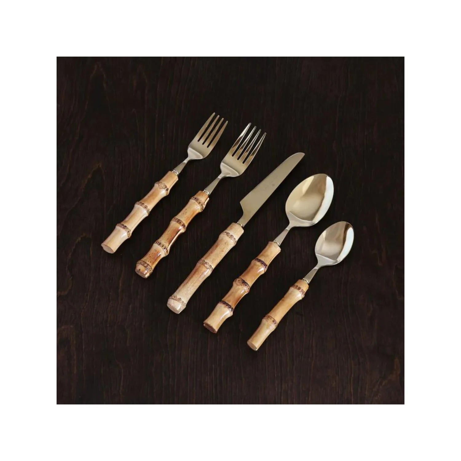 VIDA Bamboo Flatware Set of 5 (Gold and Natural)