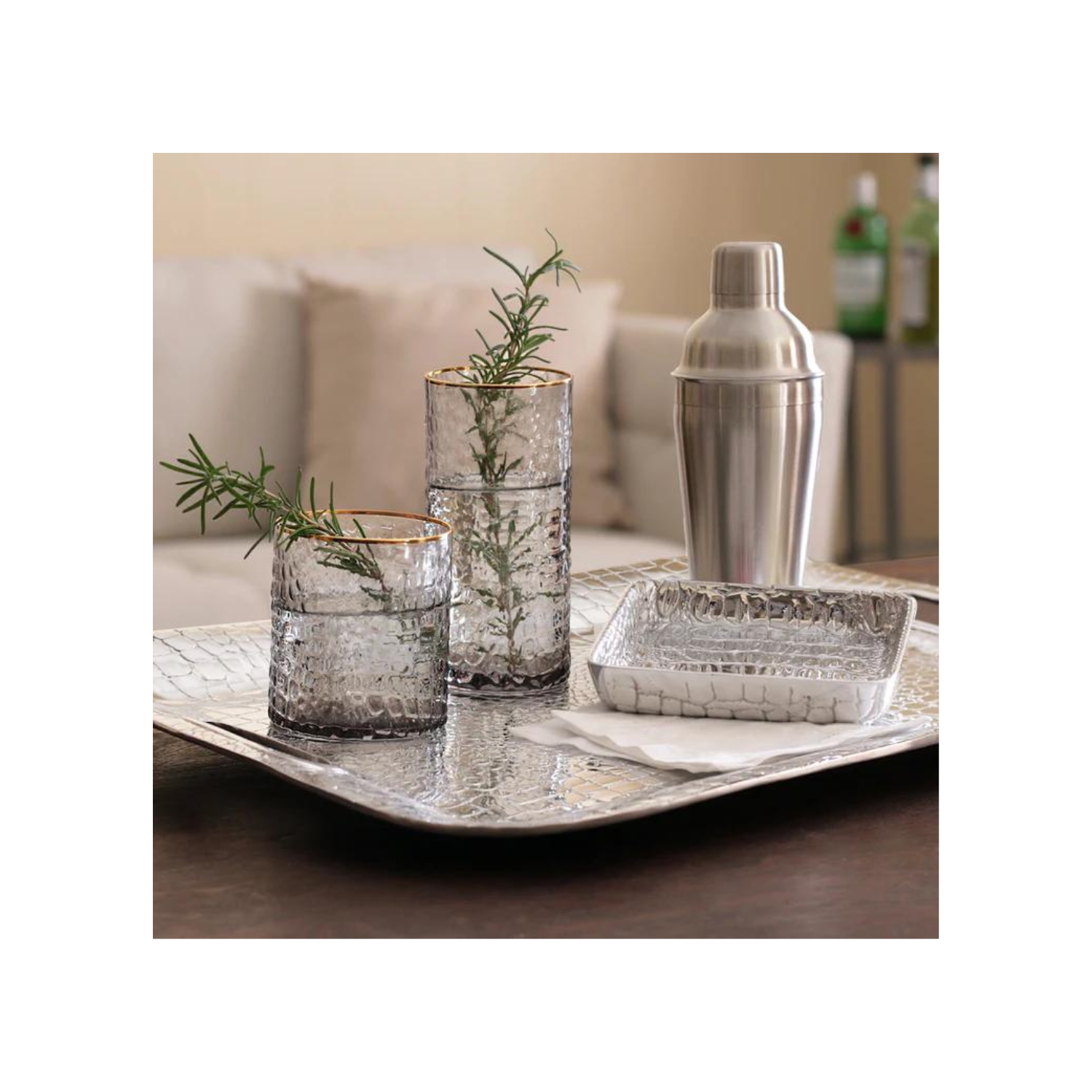 GLASS Croc Double Old Fashioned with Gold Rim Set of 4 (Smoke Grey)