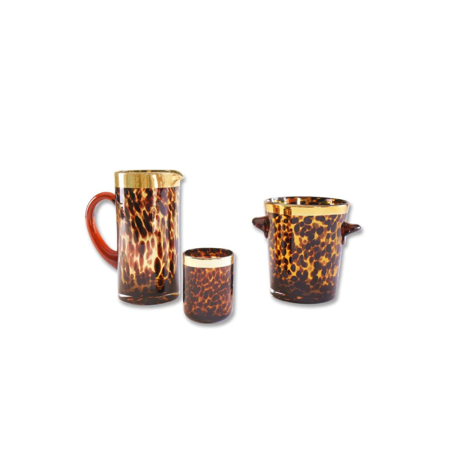 Glass Tortoise and Gold Tumbler Set of 4