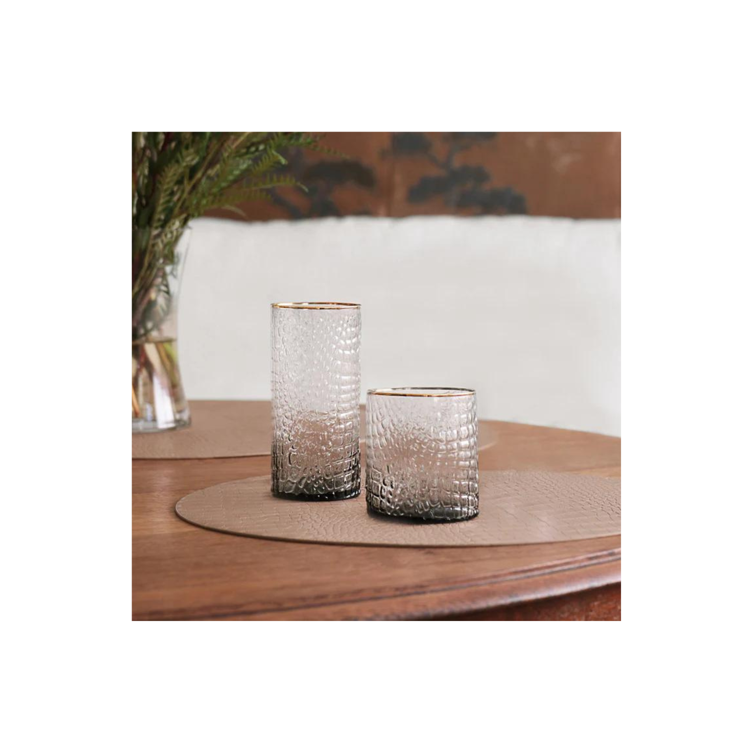 GLASS Croc Highball with Gold Rim Set of 4 (Smoke Grey)