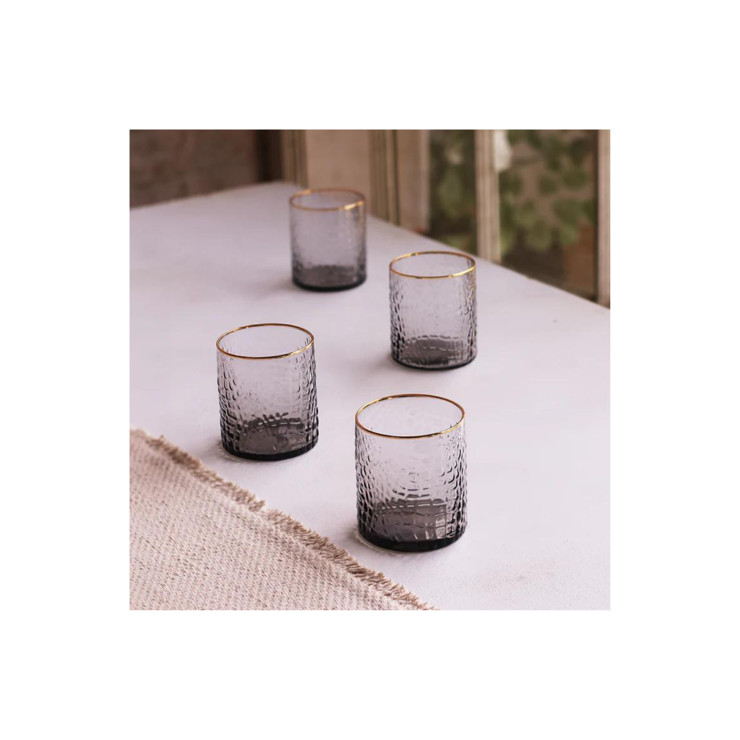 GLASS Croc Double Old Fashioned with Gold Rim Set of 4 (Smoke Grey)