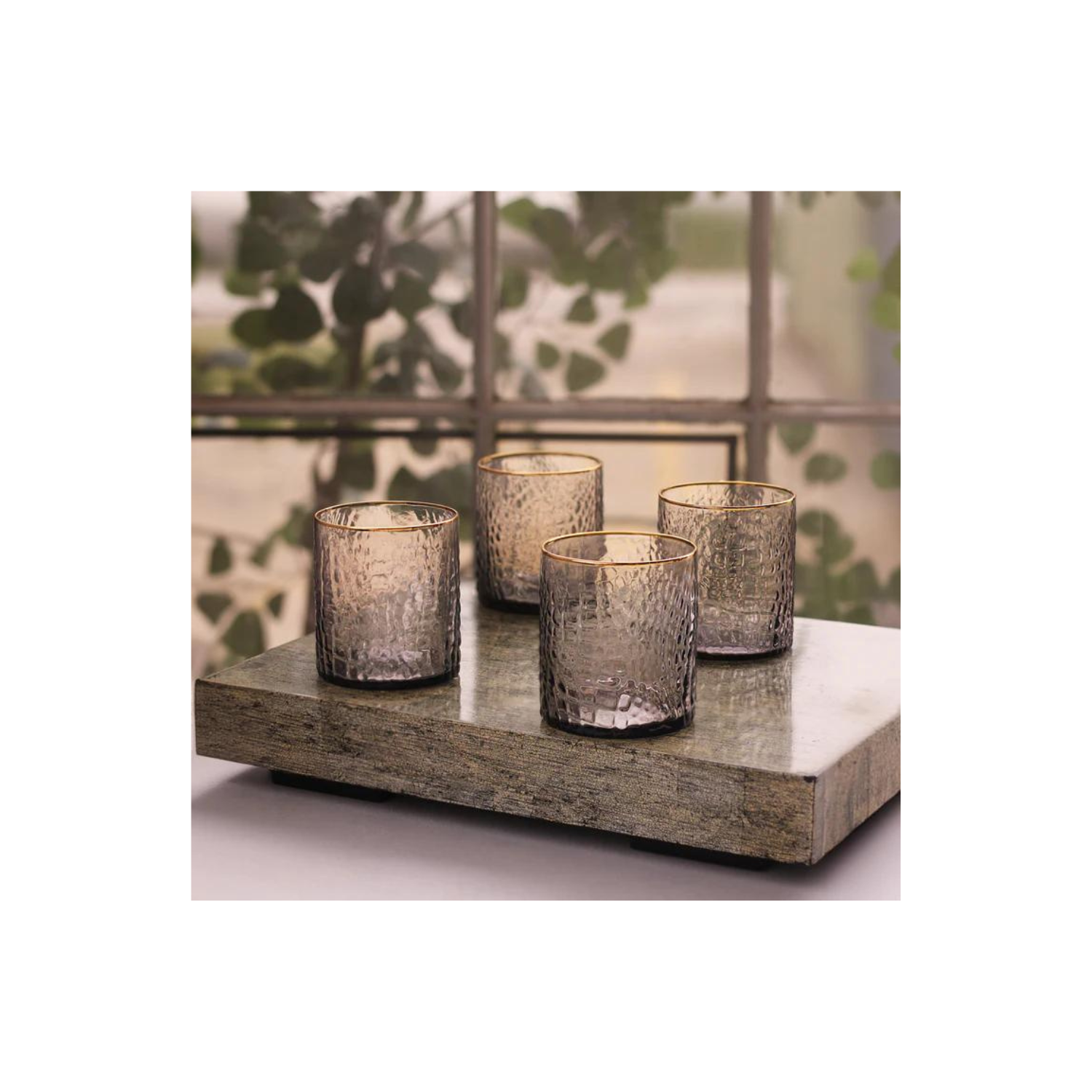 GLASS Croc Double Old Fashioned with Gold Rim Set of 4 (Smoke Grey)