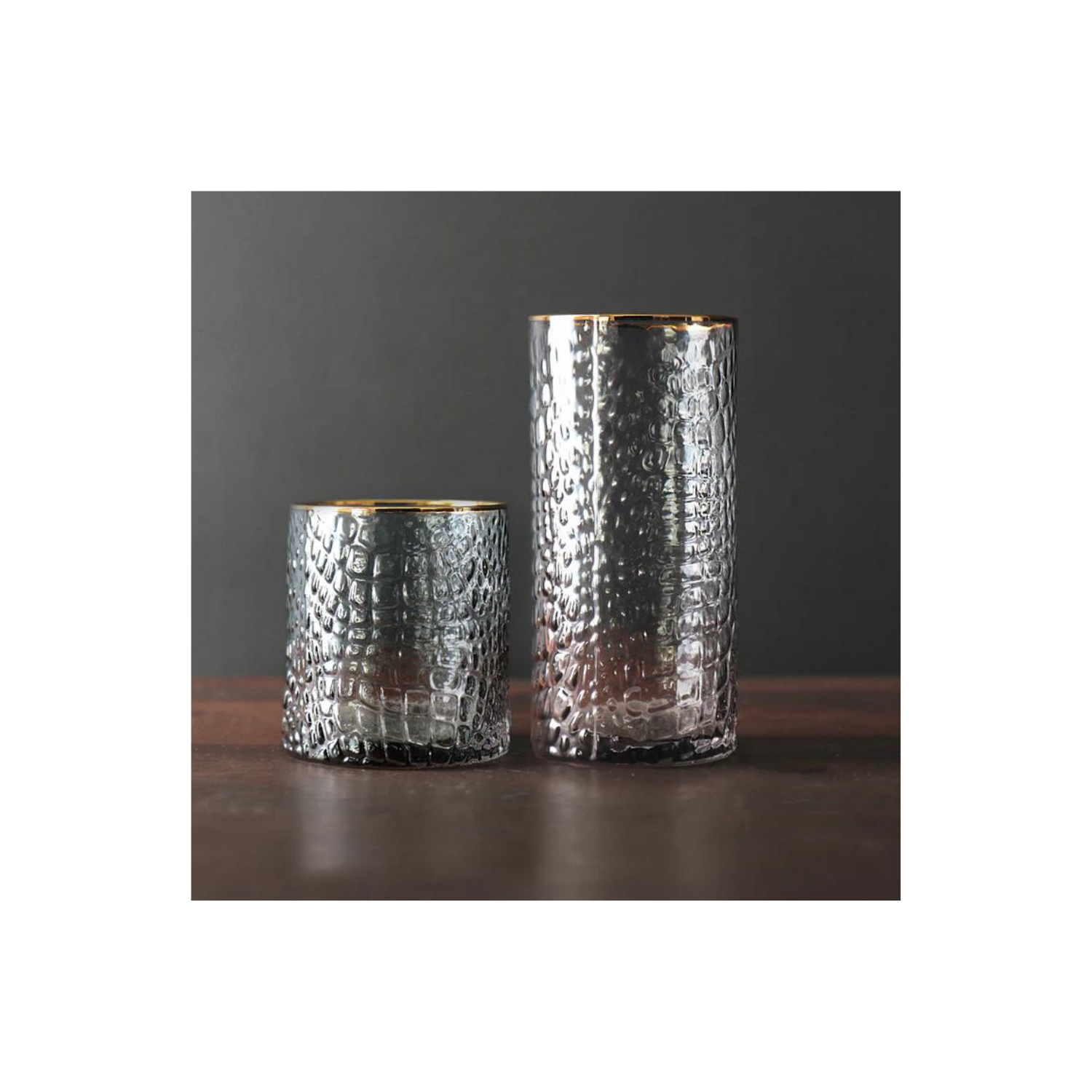 GLASS Croc Double Old Fashioned with Gold Rim Set of 4 (Smoke Grey)