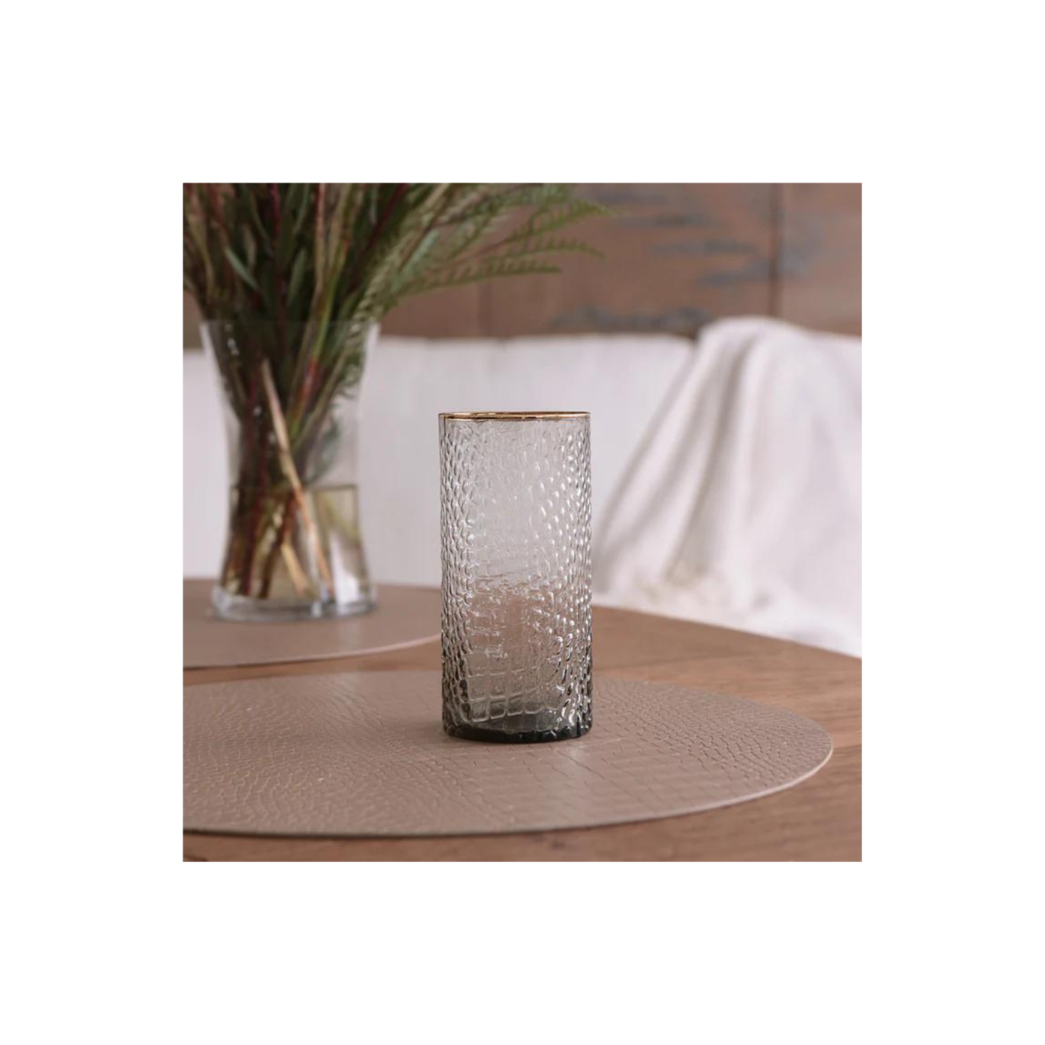 GLASS Croc Highball with Gold Rim Set of 4 (Smoke Grey)