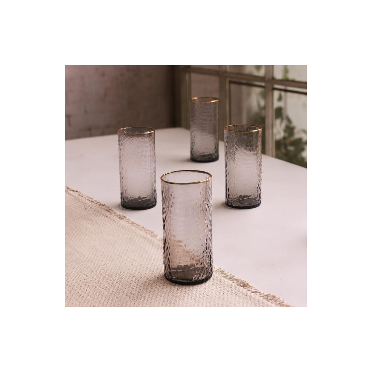 GLASS Croc Highball with Gold Rim Set of 4 (Smoke Grey)