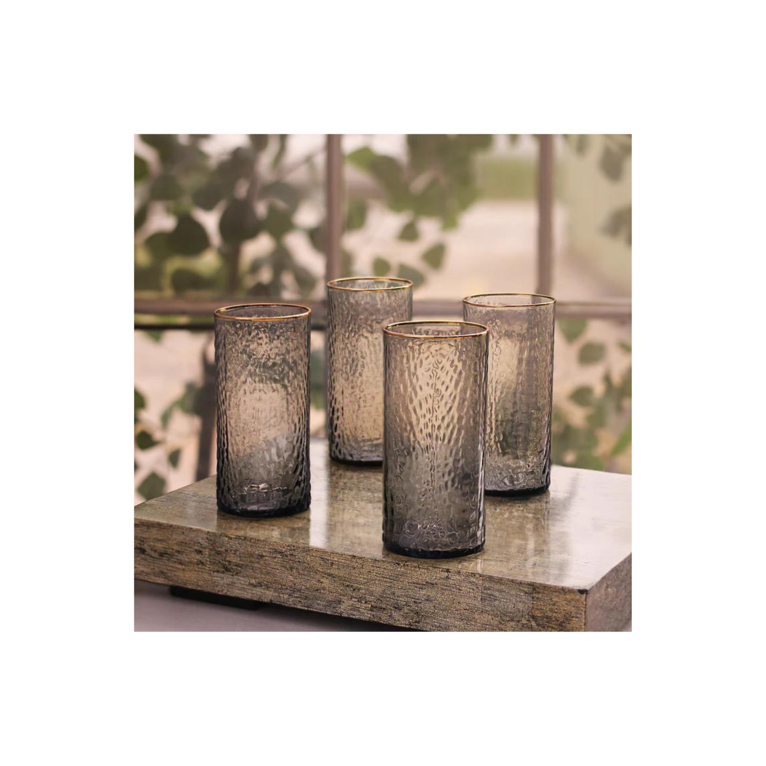 GLASS Croc Highball with Gold Rim Set of 4 (Smoke Grey)