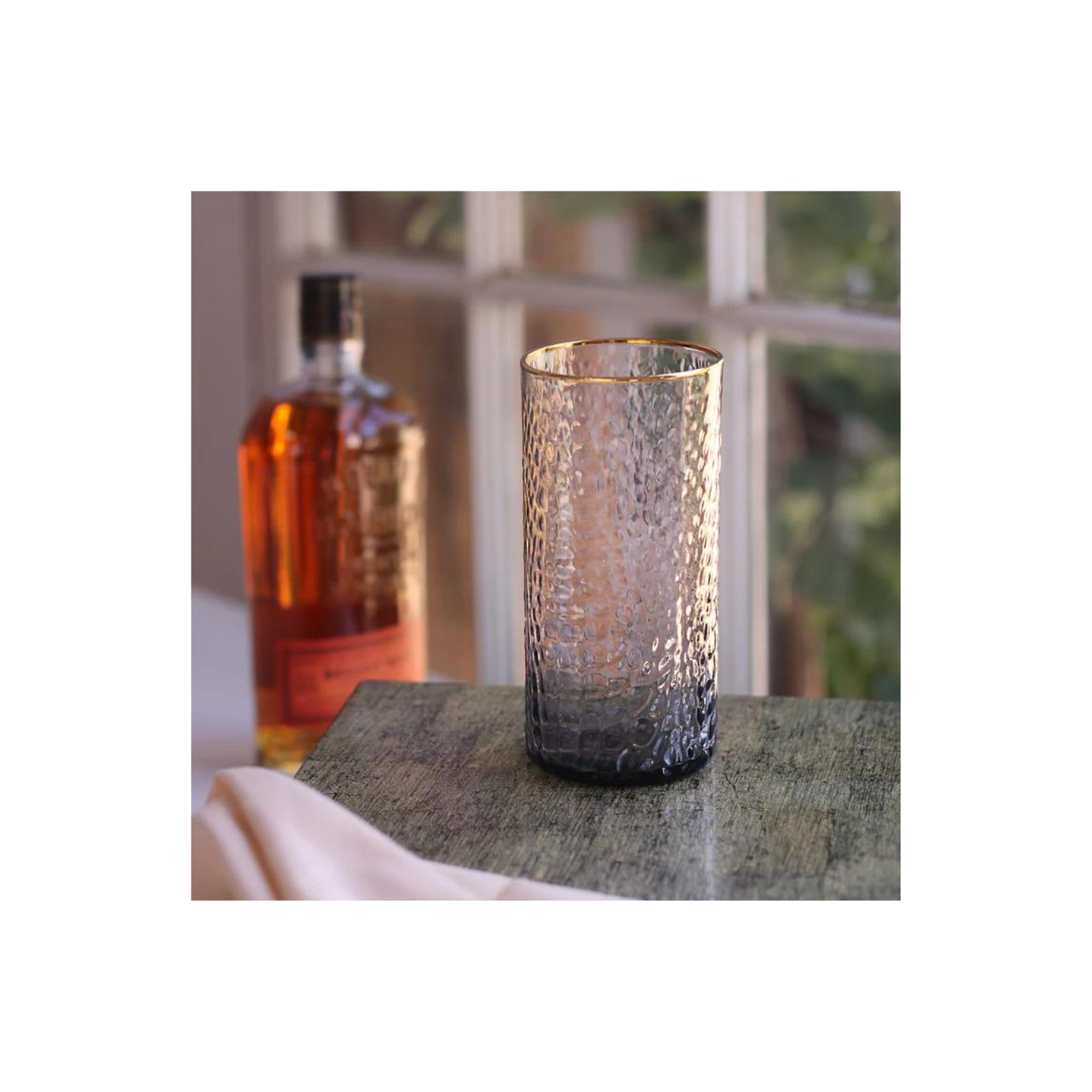 GLASS Croc Highball with Gold Rim Set of 4 (Smoke Grey)