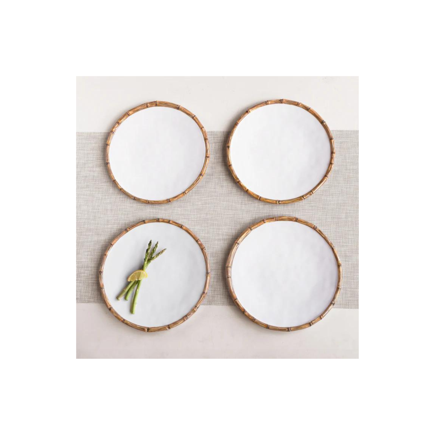 VIDA Bamboo 11" Dinner Plate Set of 4 (White and Natural)