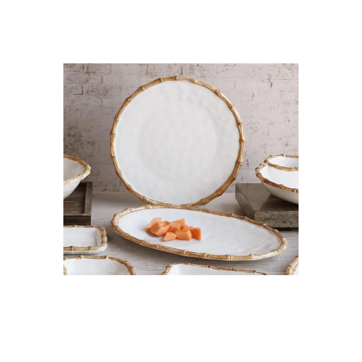 VIDA Bamboo Large Oval Platter (White and Natural)