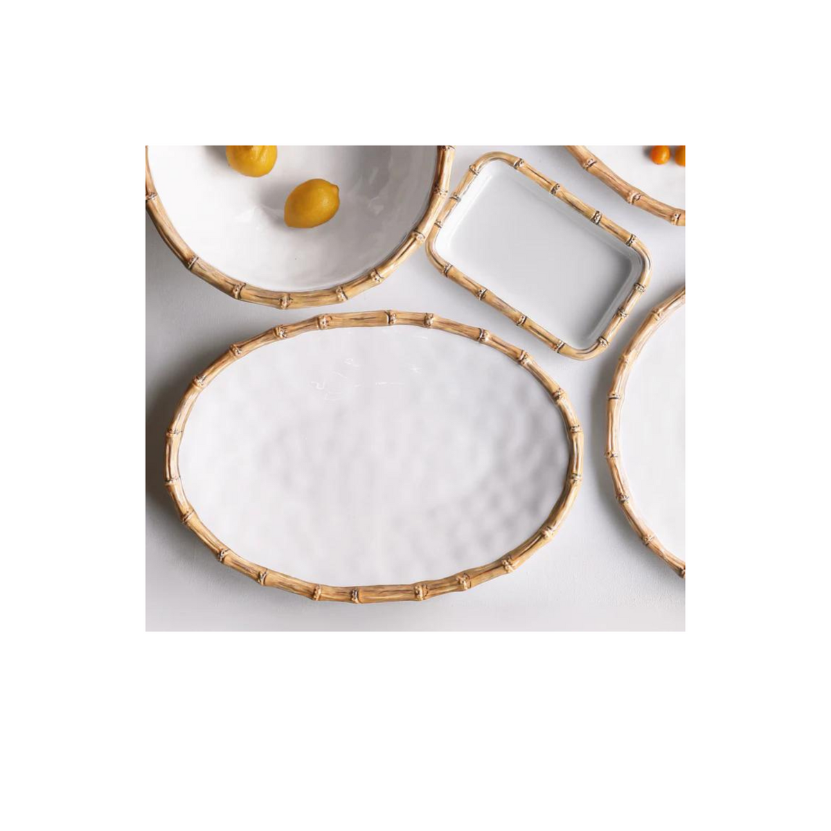 VIDA Bamboo Large Oval Platter (White and Natural)