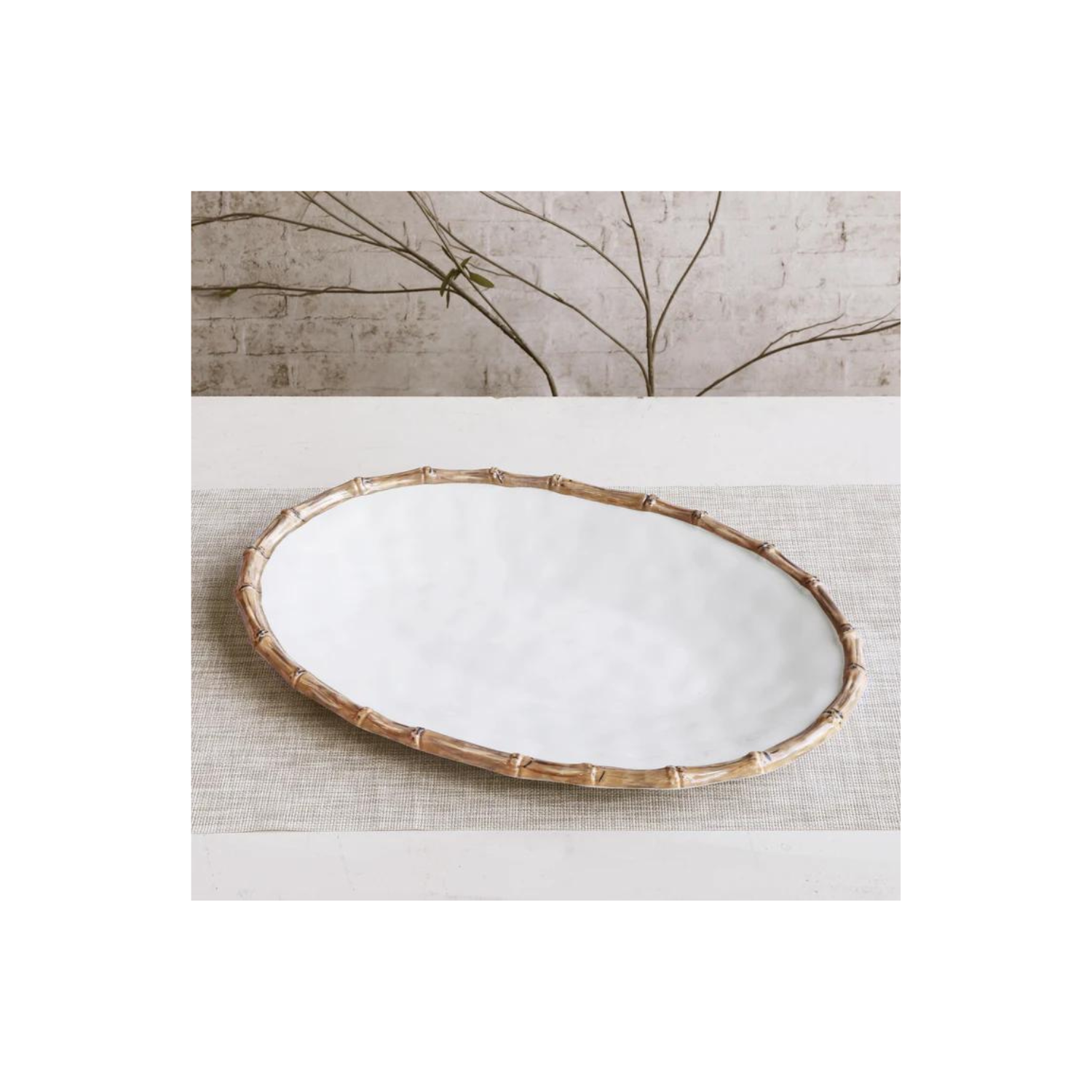 VIDA Bamboo Large Oval Platter (White and Natural)