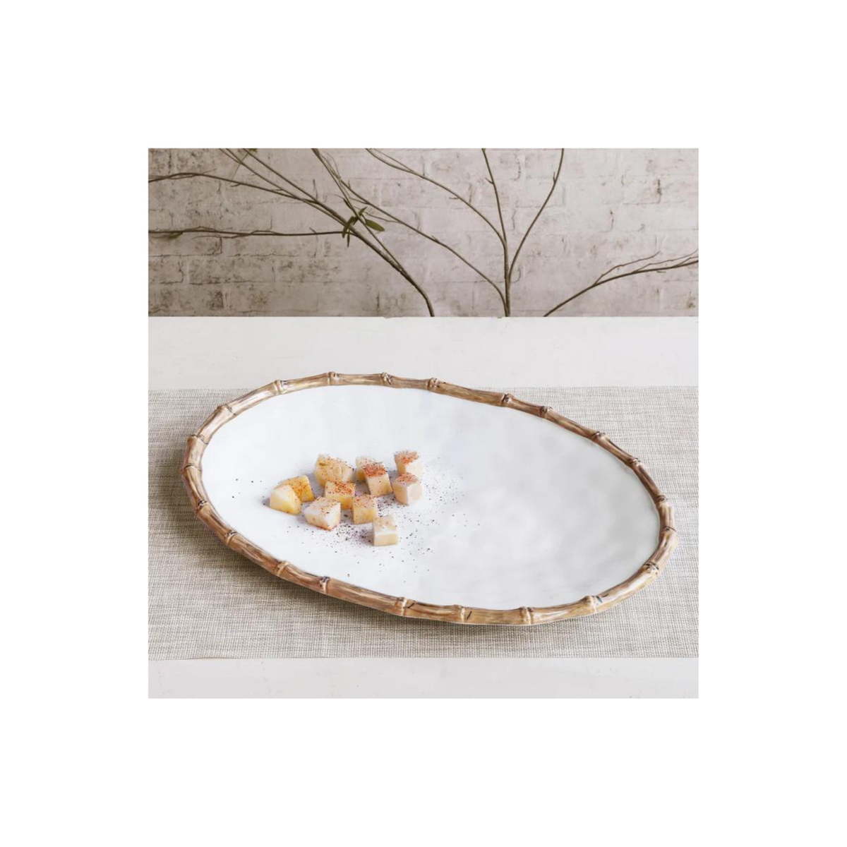 VIDA Bamboo Large Oval Platter (White and Natural)