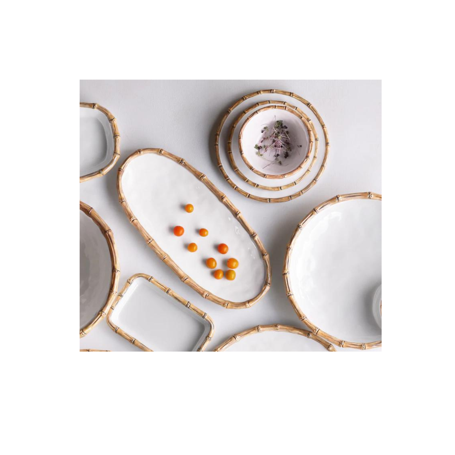 VIDA Bamboo Medium Oval Platter (White and Natural)