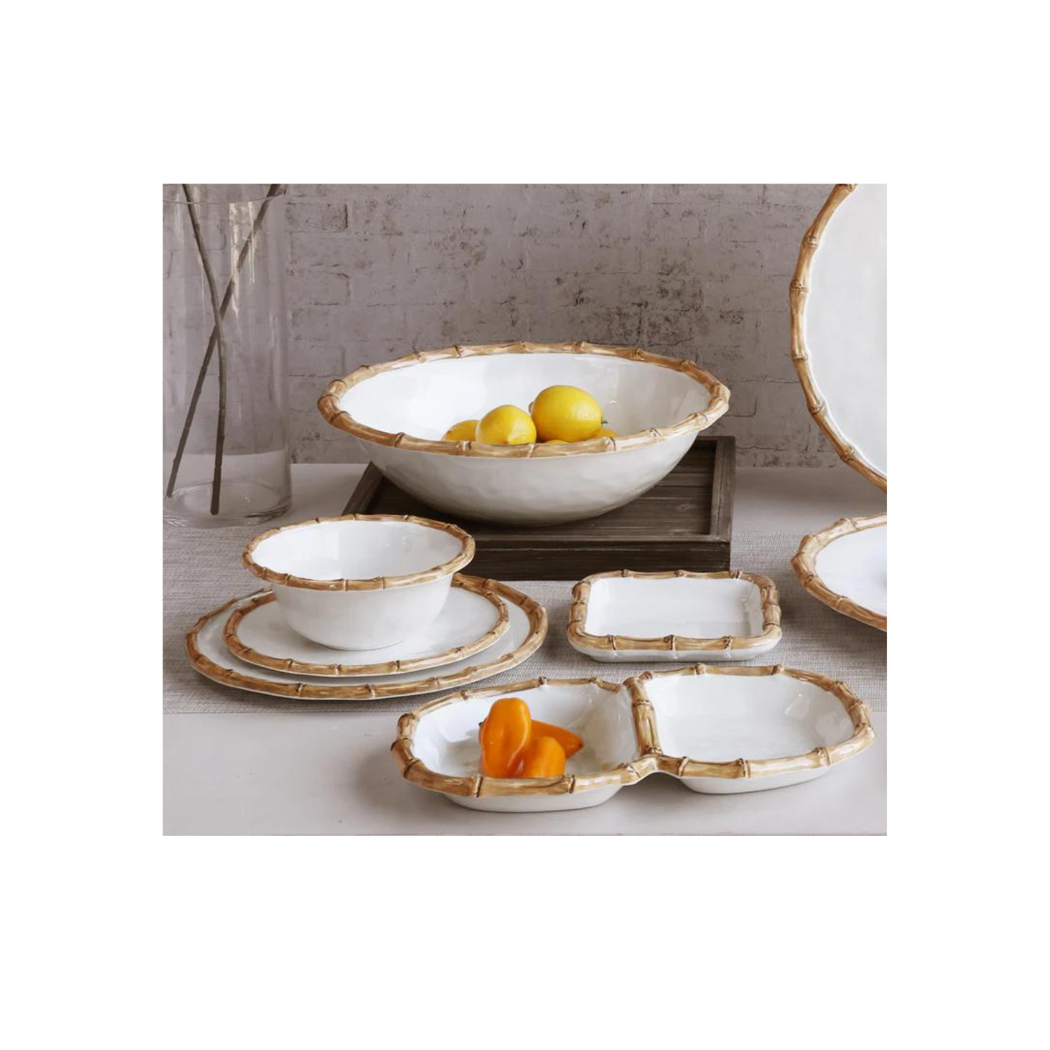 VIDA Bamboo Large Salad Bowl (White and Natural)