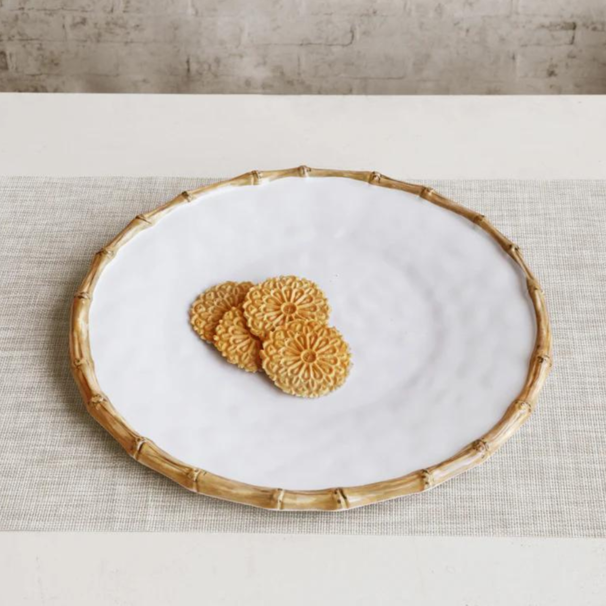 VIDA Bamboo Round Platter (White and Natural)